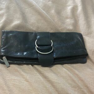 HOBO Black Leather Clutch with Silver Accents